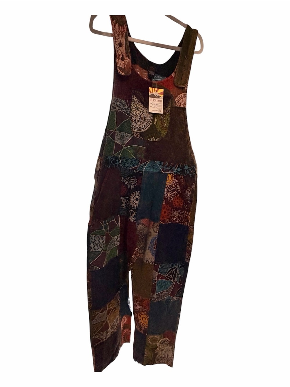 NWT Rising International Multicolor patchwork overalls Size L - Picture 2 of 6